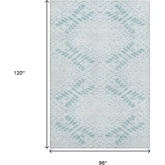 Teal And Ivory Floral Washable Area Rug With UV Protection Photo 3