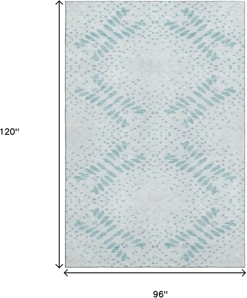 Teal And Ivory Floral Washable Area Rug With UV Protection Photo 3