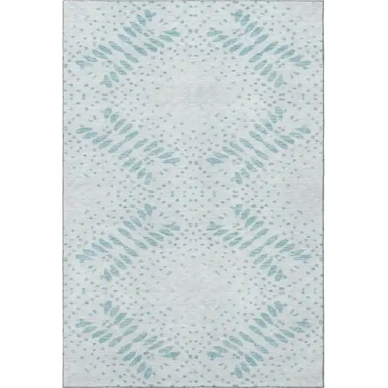 Teal And Ivory Floral Washable Area Rug With UV Protection Photo 4