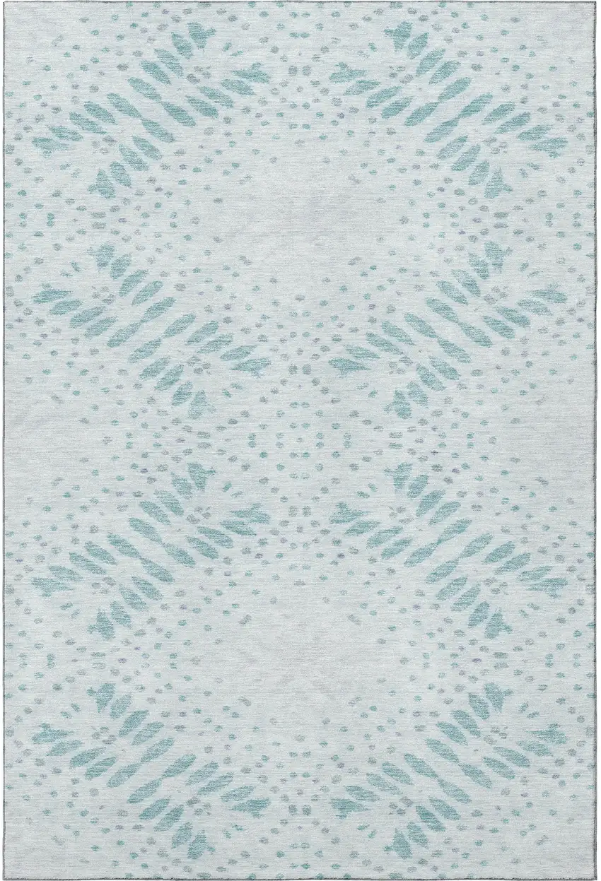 Teal And Ivory Floral Washable Area Rug With UV Protection Photo 4