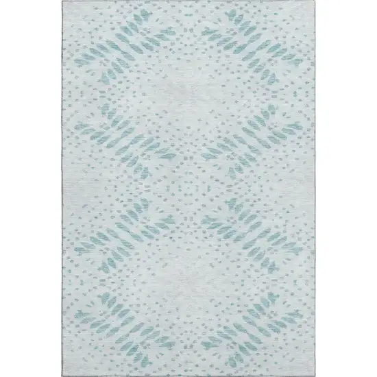 Teal And Ivory Floral Washable Area Rug With UV Protection Photo 1