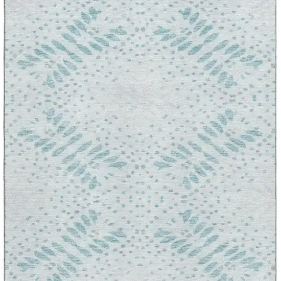 Teal And Ivory Floral Washable Area Rug With UV Protection Photo 3