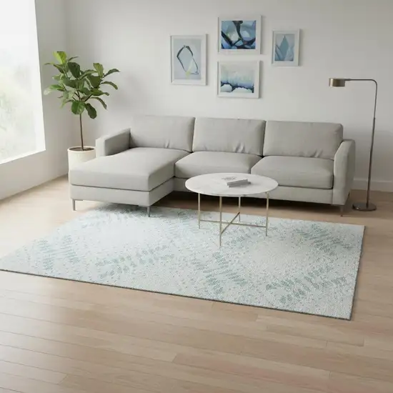 Teal And Ivory Floral Washable Area Rug With UV Protection Photo 2