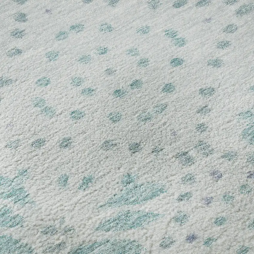 Teal And Ivory Floral Washable Area Rug With UV Protection Photo 9