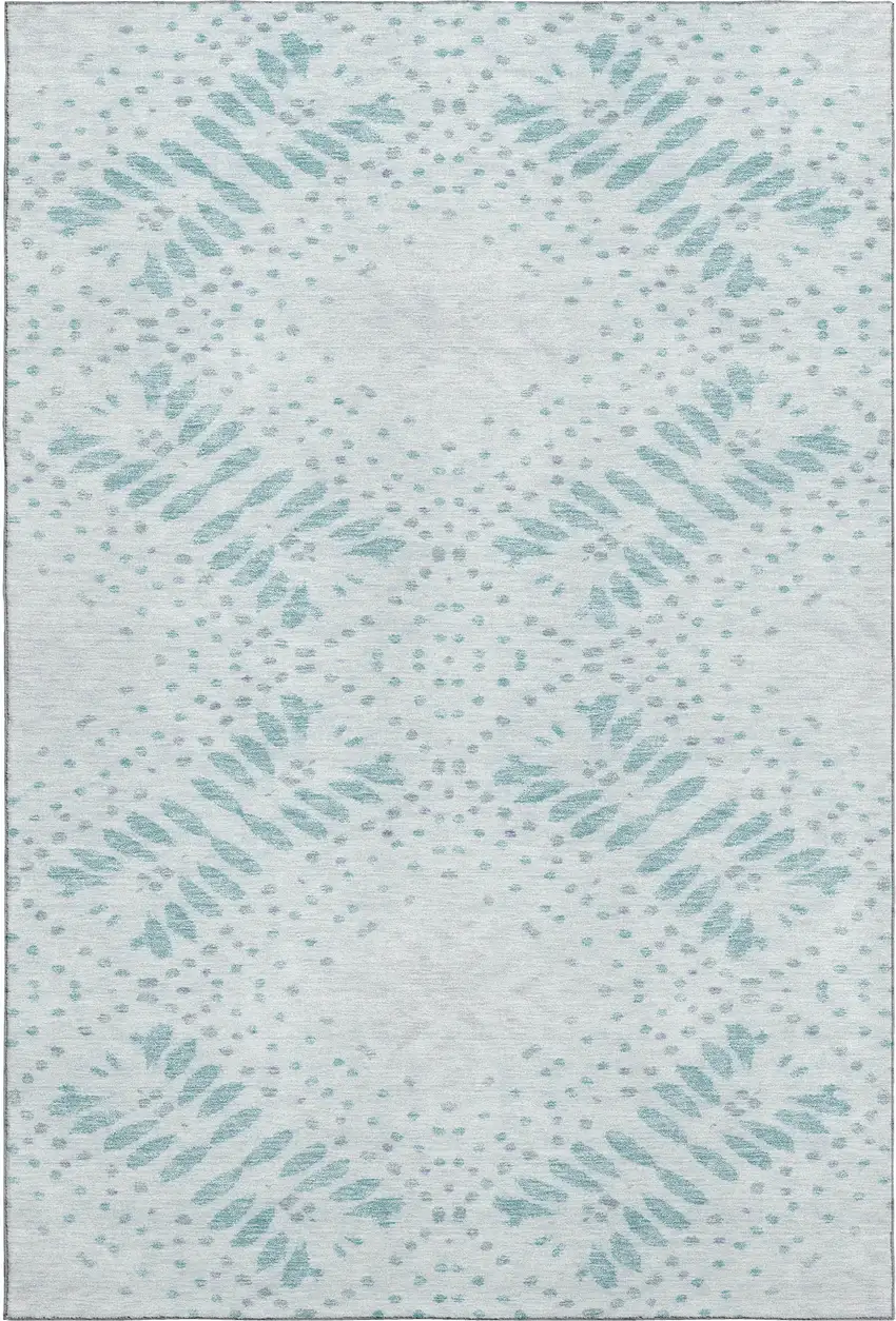 Teal And Ivory Floral Washable Area Rug With UV Protection Photo 1