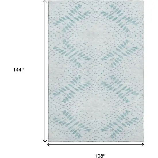 Teal And Ivory Floral Washable Area Rug With UV Protection Photo 3