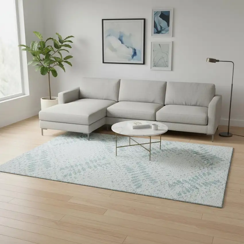 Teal And Ivory Floral Washable Area Rug With UV Protection Photo 2