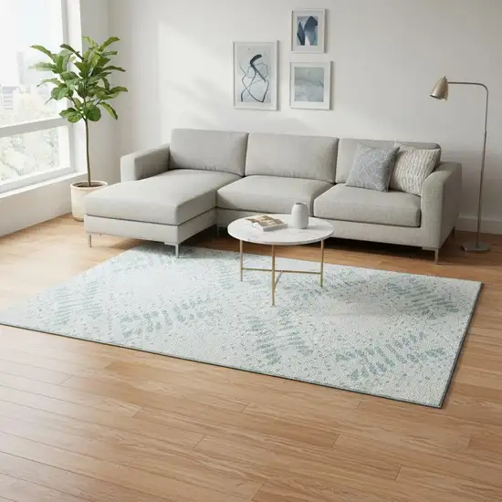 Teal And Ivory Floral Washable Area Rug With UV Protection Photo 2