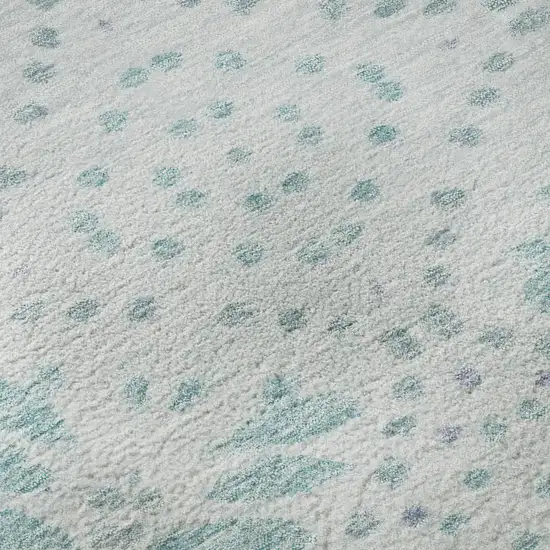 Teal And Ivory Floral Washable Area Rug With UV Protection Photo 9