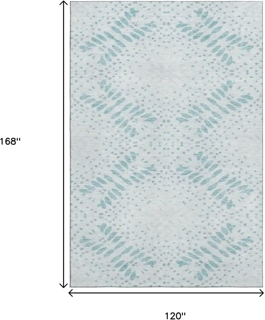 Teal And Ivory Floral Washable Area Rug With UV Protection Photo 3