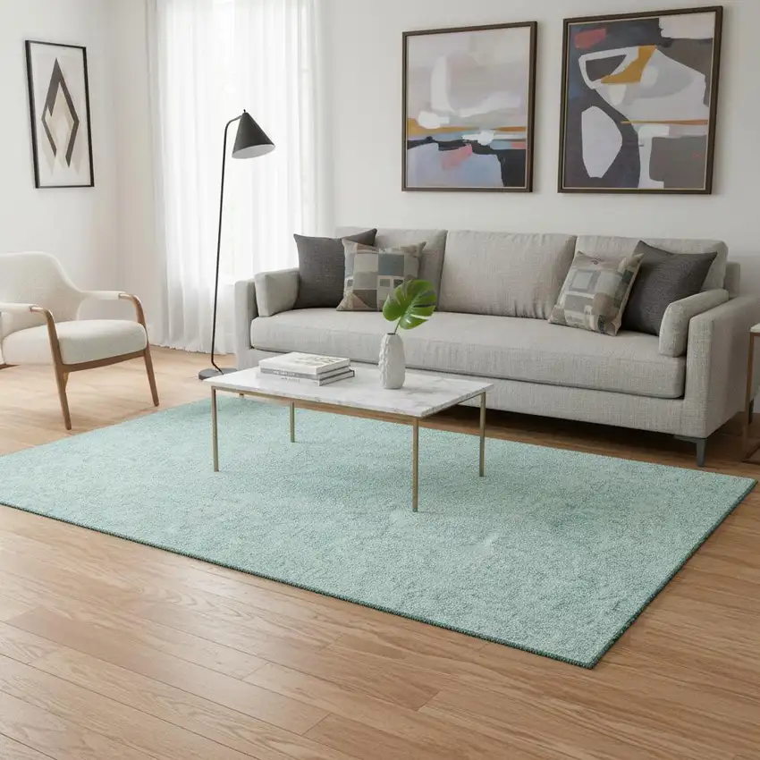 Teal And Ivory Floral Washable Area Rug With UV Protection Photo 2