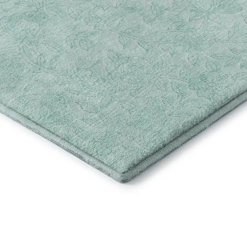 Teal And Ivory Floral Washable Area Rug With UV Protection Photo 8