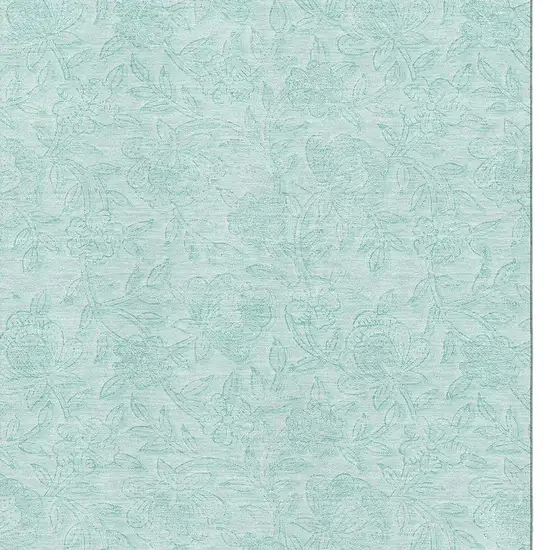 Teal And Ivory Floral Washable Area Rug With UV Protection Photo 3