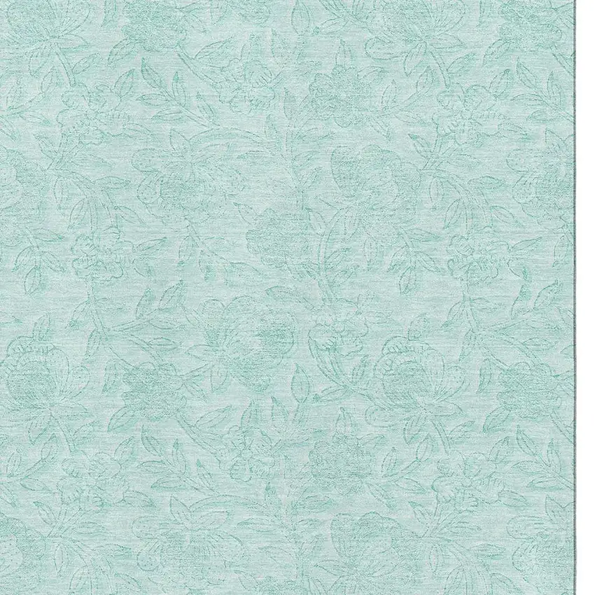 Teal And Ivory Floral Washable Area Rug With UV Protection Photo 3