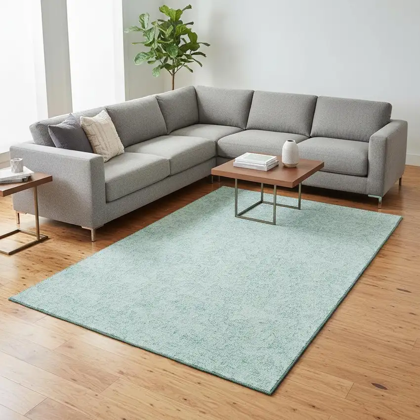 Teal And Ivory Floral Washable Area Rug With UV Protection Photo 2