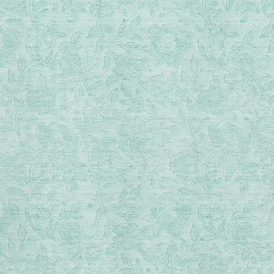 Teal And Ivory Floral Washable Area Rug With UV Protection Photo 3