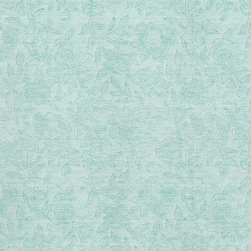 Teal And Ivory Floral Washable Area Rug With UV Protection Photo 3