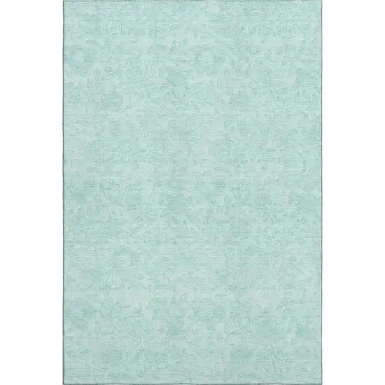 Teal And Ivory Floral Washable Area Rug With UV Protection Photo 1