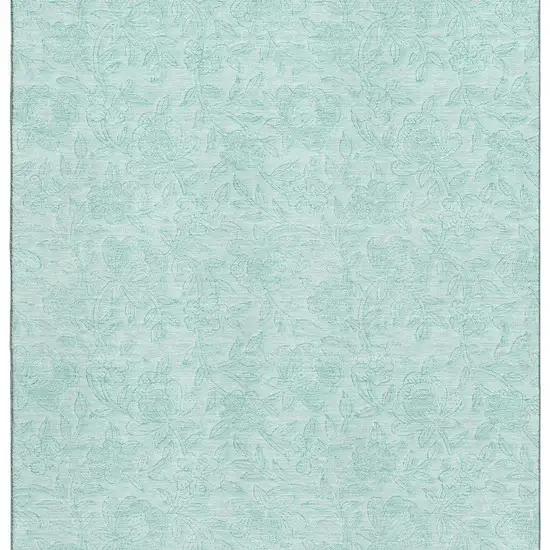 Teal And Ivory Floral Washable Area Rug With UV Protection Photo 4