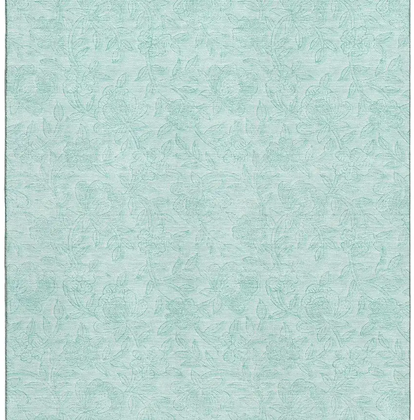Teal And Ivory Floral Washable Area Rug With UV Protection Photo 4
