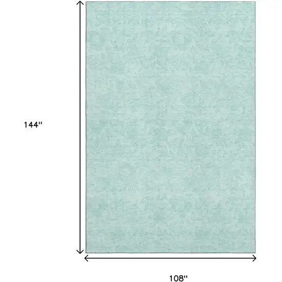 Teal And Ivory Floral Washable Area Rug With UV Protection Photo 3