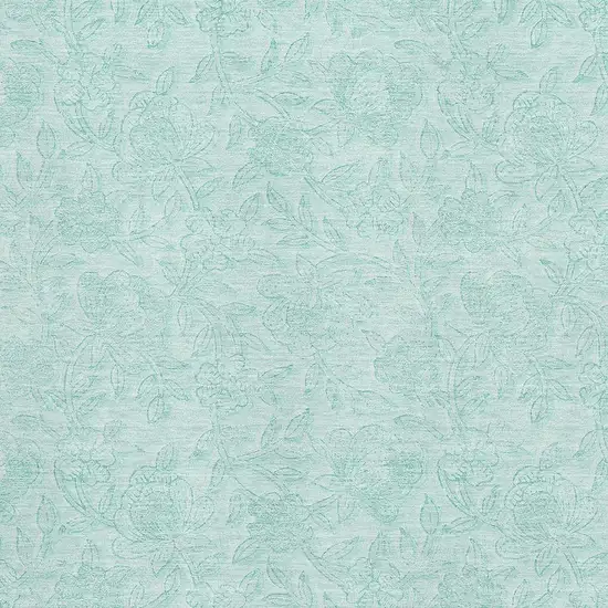 Teal And Ivory Floral Washable Area Rug With UV Protection Photo 3