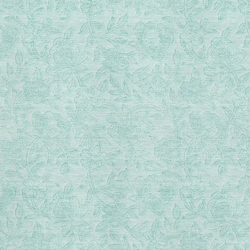 Teal And Ivory Floral Washable Area Rug With UV Protection Photo 3