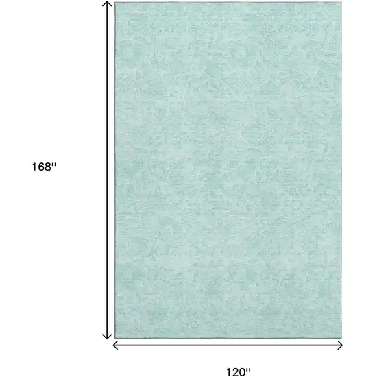 Teal And Ivory Floral Washable Area Rug With UV Protection Photo 3