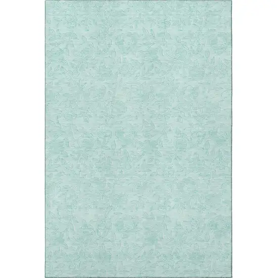 Teal And Ivory Floral Washable Area Rug With UV Protection Photo 3