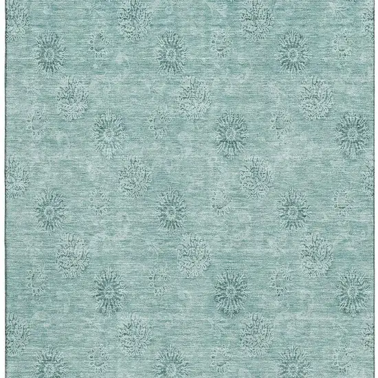 Teal And Ivory Floral Washable Area Rug With UV Protection Photo 4