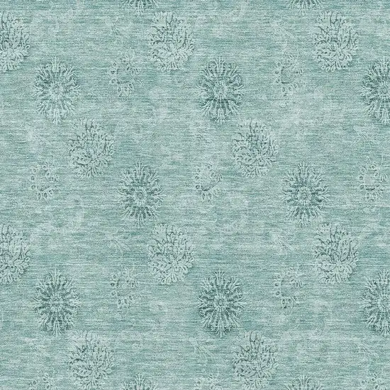 Teal And Ivory Floral Washable Area Rug With UV Protection Photo 3