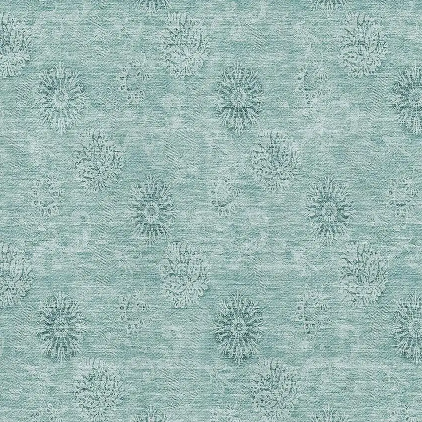 Teal And Ivory Floral Washable Area Rug With UV Protection Photo 3