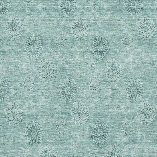 Teal And Ivory Floral Washable Area Rug With UV Protection Photo 3