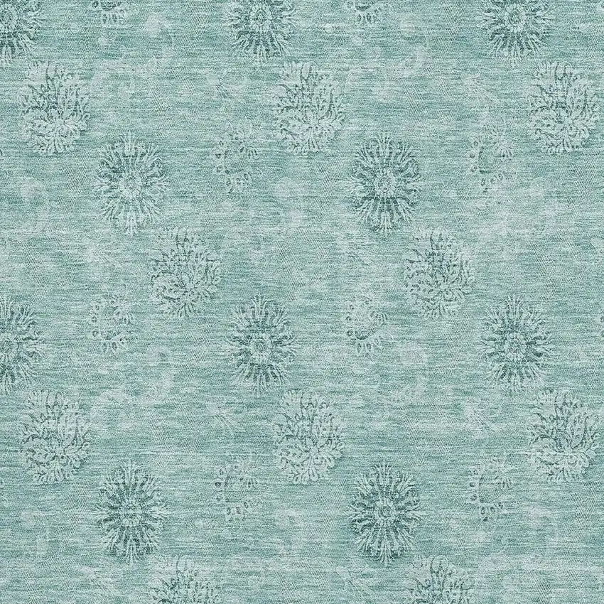 Teal And Ivory Floral Washable Area Rug With UV Protection Photo 3