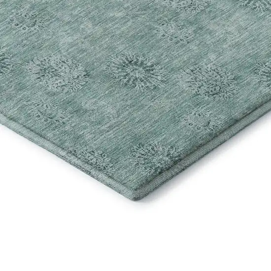 Teal And Ivory Floral Washable Area Rug With UV Protection Photo 8