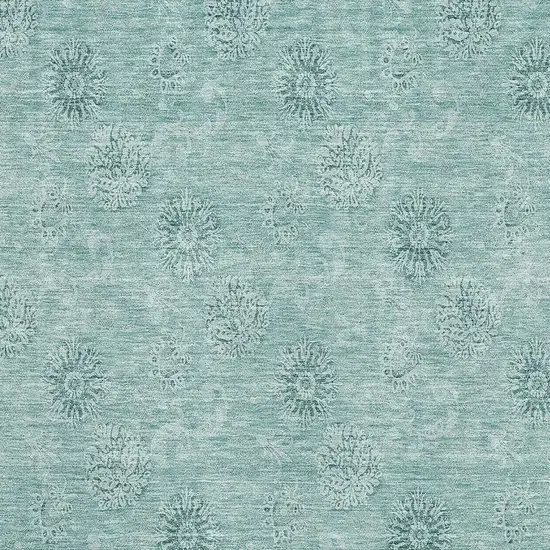 Teal And Ivory Floral Washable Area Rug With UV Protection Photo 3