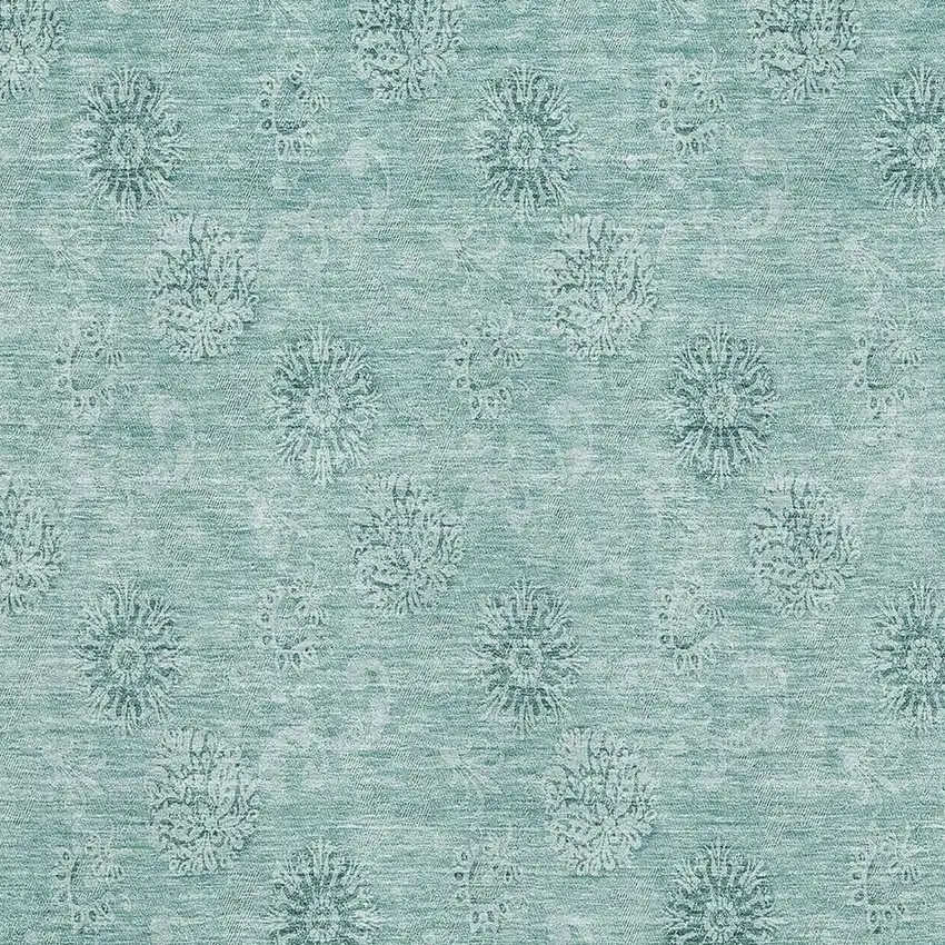 Teal And Ivory Floral Washable Area Rug With UV Protection Photo 3