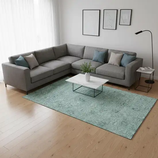 Teal And Ivory Floral Washable Area Rug With UV Protection Photo 2