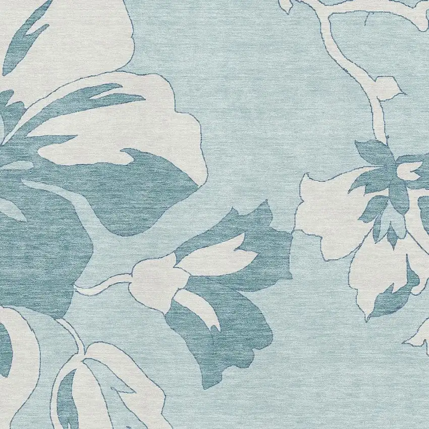 Teal And Ivory Floral Washable Area Rug With UV Protection Photo 3