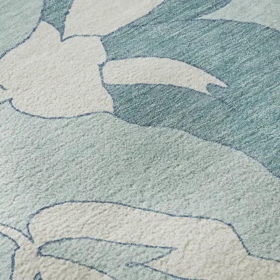 Teal And Ivory Floral Washable Area Rug With UV Protection Photo 9