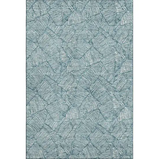 Teal And Ivory Floral Washable Area Rug With UV Protection Photo 1
