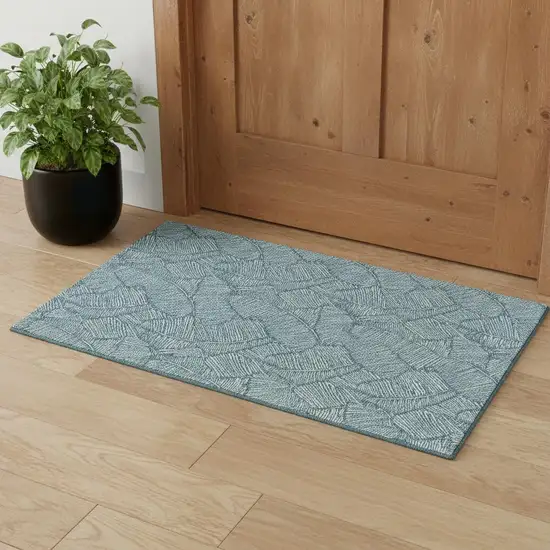 Teal And Ivory Floral Washable Area Rug With UV Protection Photo 1