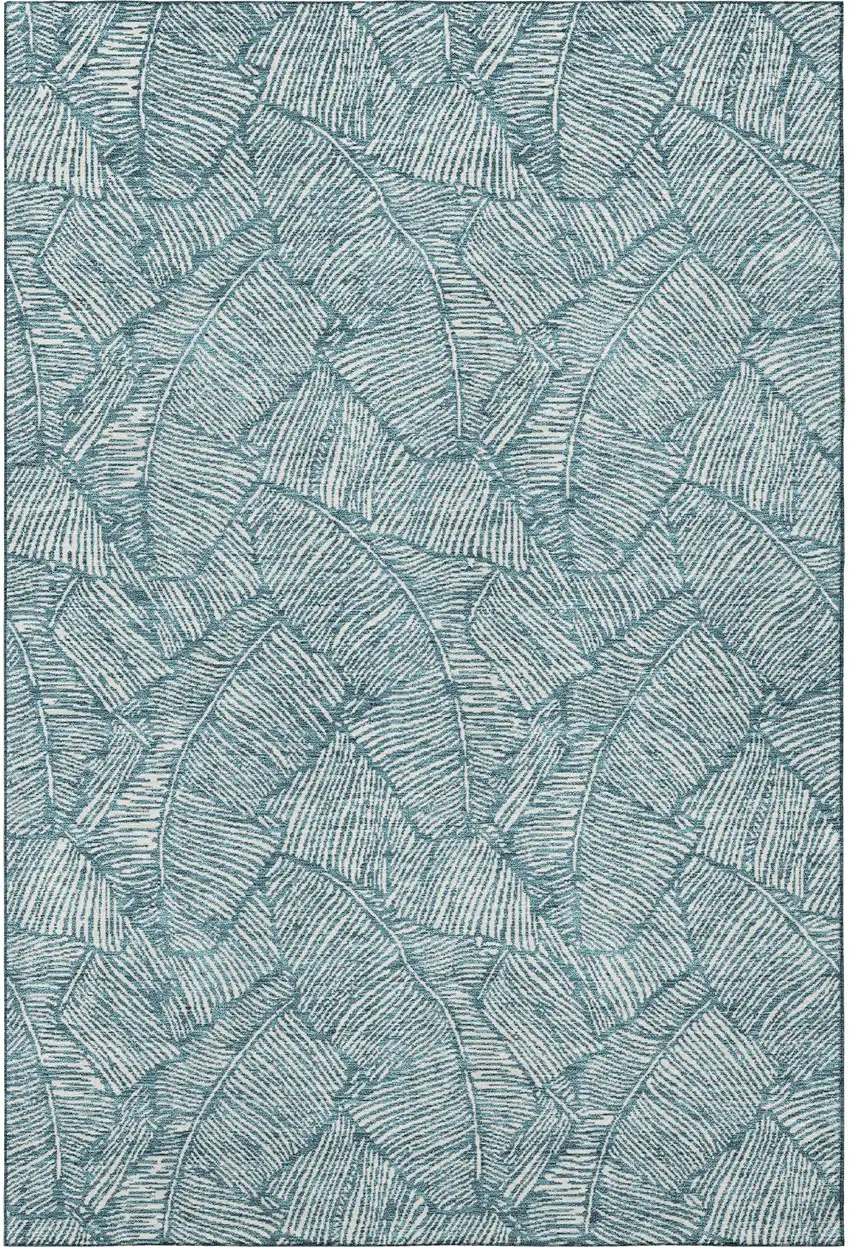 Teal And Ivory Floral Washable Area Rug With UV Protection Photo 3