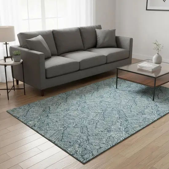 Teal And Ivory Floral Washable Area Rug With UV Protection Photo 2