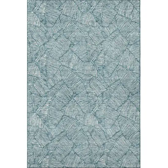 Teal And Ivory Floral Washable Area Rug With UV Protection Photo 4