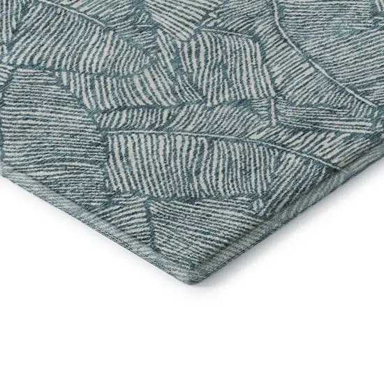 Teal And Ivory Floral Washable Area Rug With UV Protection Photo 8