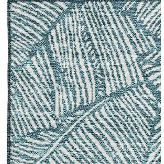 Teal And Ivory Floral Washable Area Rug With UV Protection Photo 3