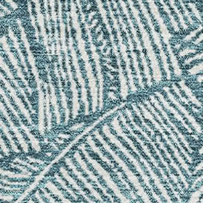 Teal And Ivory Floral Washable Area Rug With UV Protection Photo 3