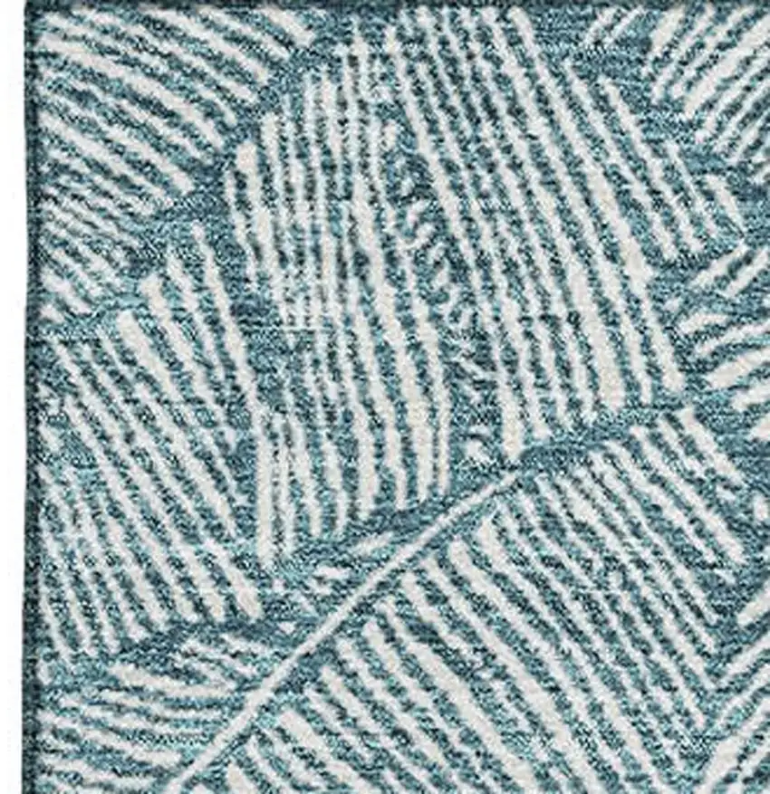 Teal And Ivory Floral Washable Area Rug With UV Protection Photo 4