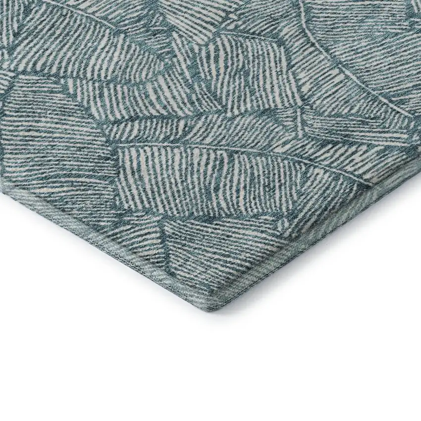 Teal And Ivory Floral Washable Area Rug With UV Protection Photo 8